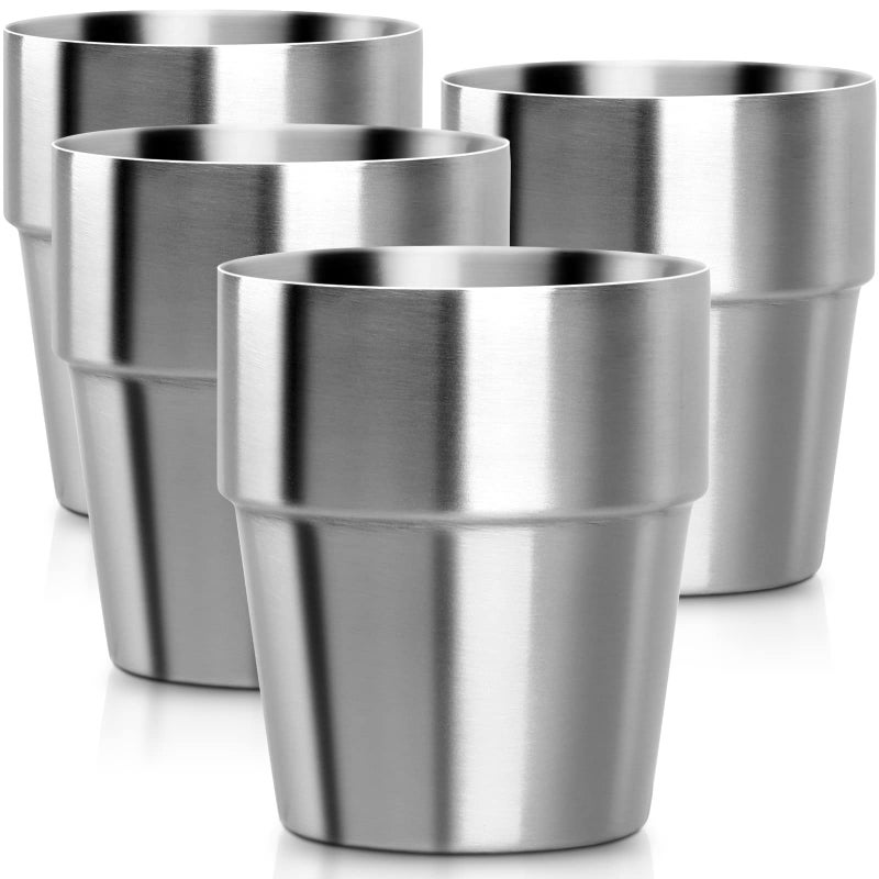Beasea Stainless Steel Insulated Cup, 10 oz Stackable Stainless Steel Cups Set of 4, Small Metal Cup Double Wall Vacuum Insulated Drinking Cups Glasses for Home Restaurant Office Camping Party - Image 1